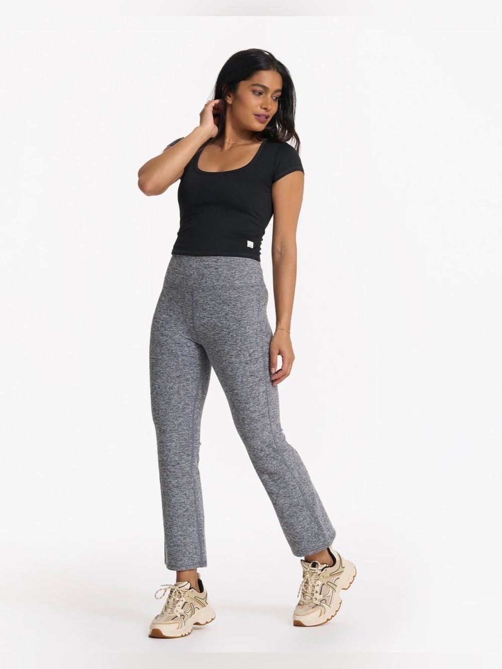 Vuori Black Heather Short Sleeve Halo Crop Top